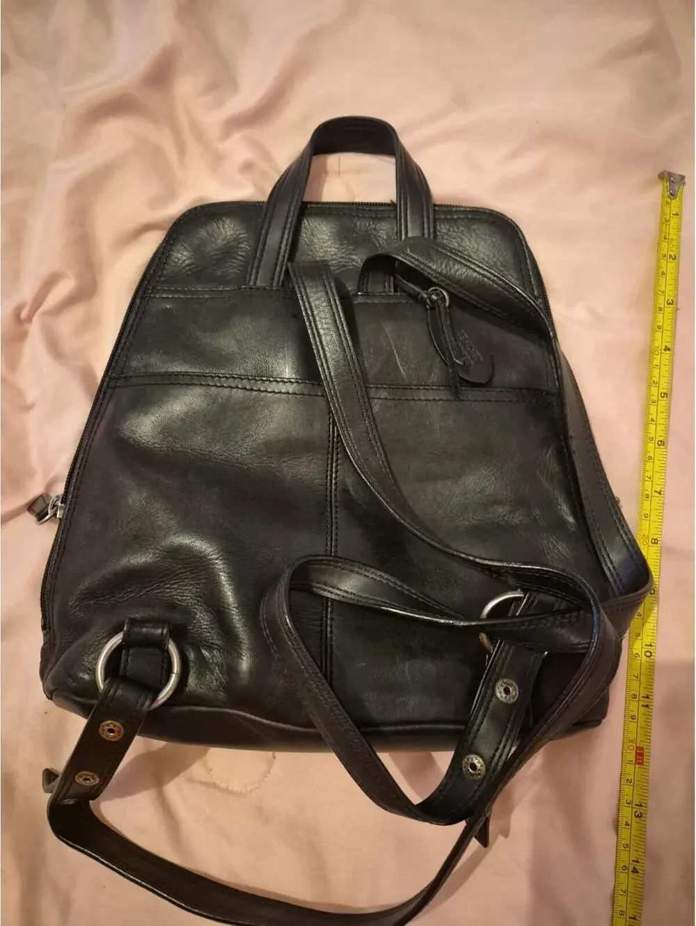 Authentic VTG Rolfs Black Leather Bacpack Purse Satchel Bag 10×10" - Picture 7 of 9